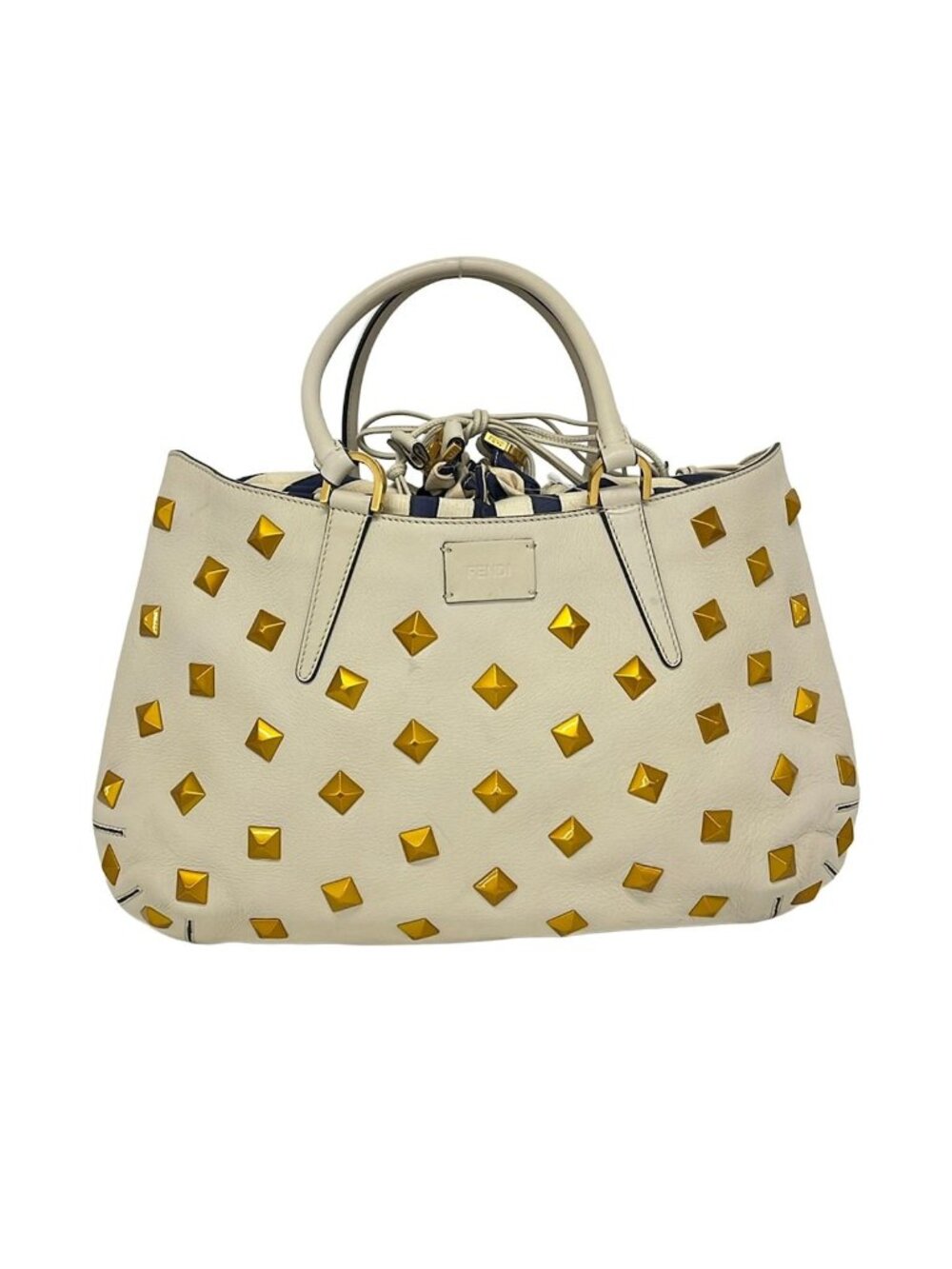 Fendi Handbag Ivory Gold Studs Leather